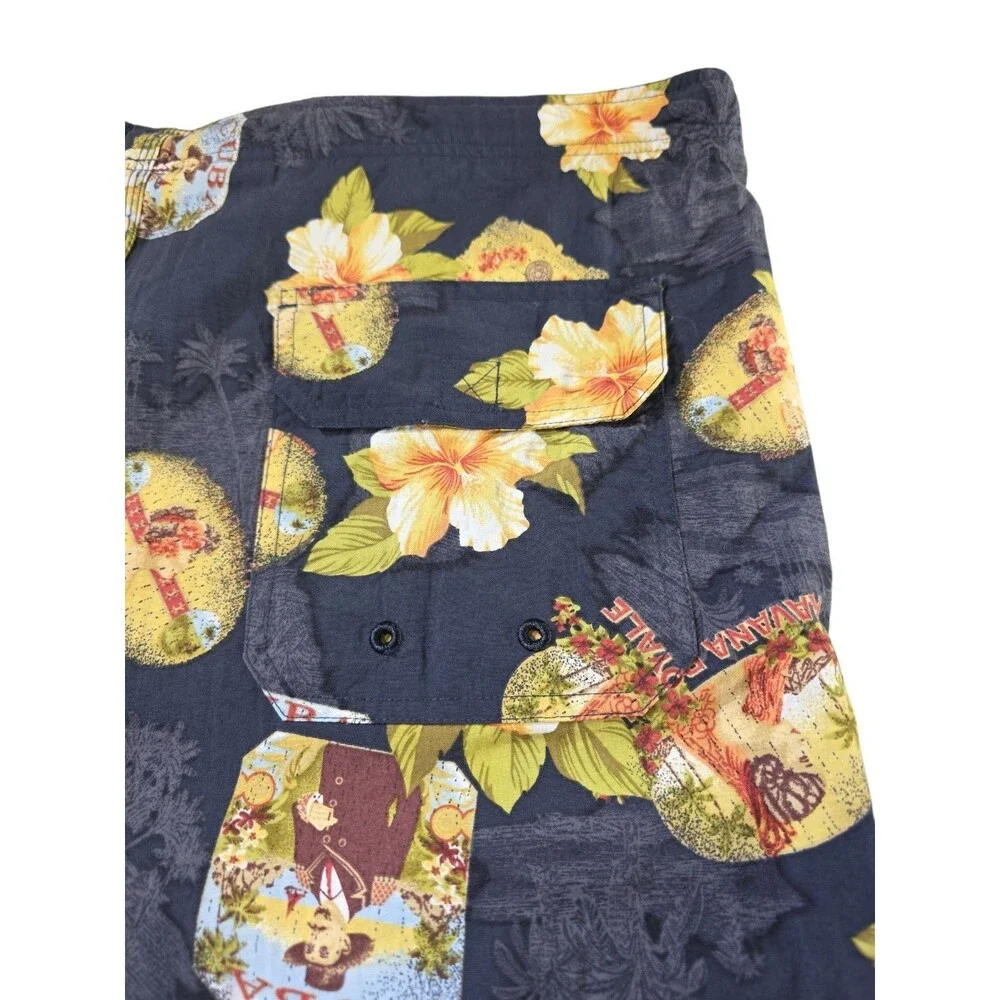 Breakwater Mens XL Board Shorts Havana Cuba Cigar Tobacco Mesh Lined Floral